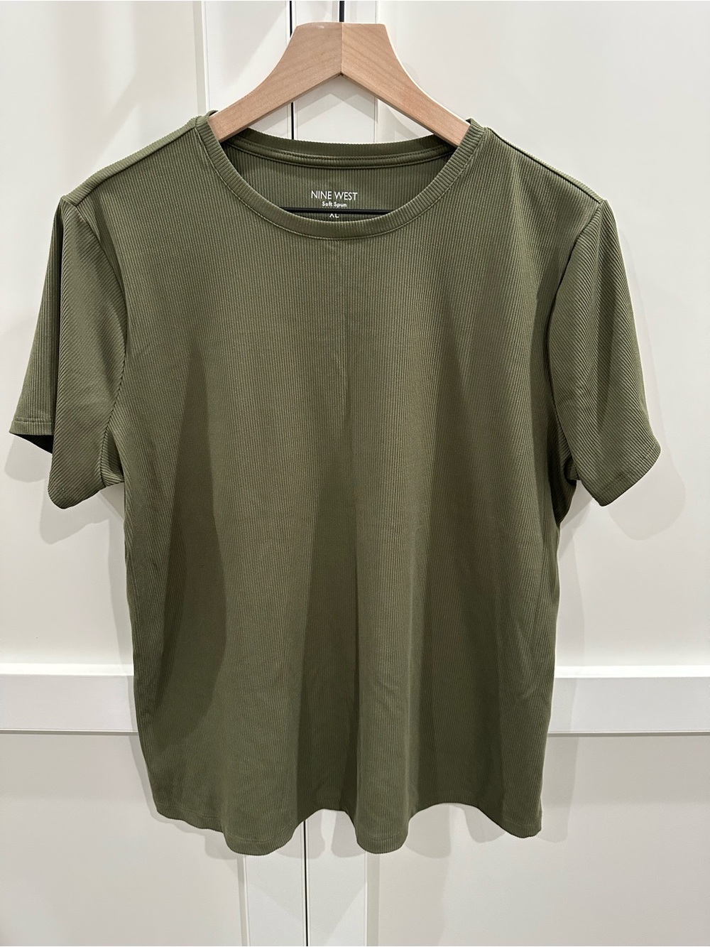 Nine West Olive Green Short Sleeve Soft Spun Ribbed Tee